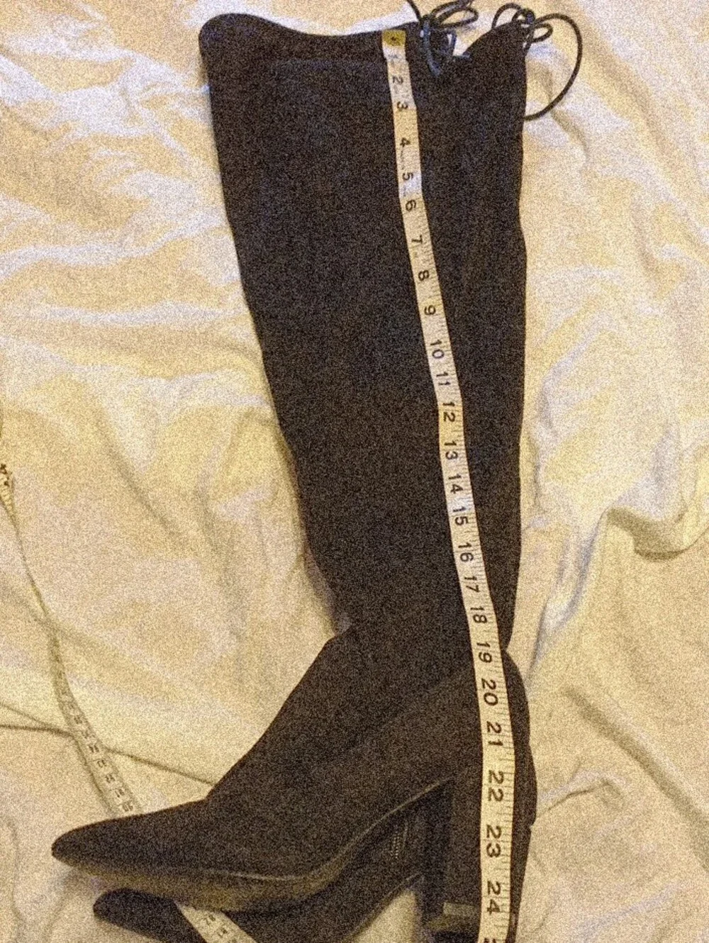 Tall Black Over-the-Knee Black Heel Boots with Back Tie